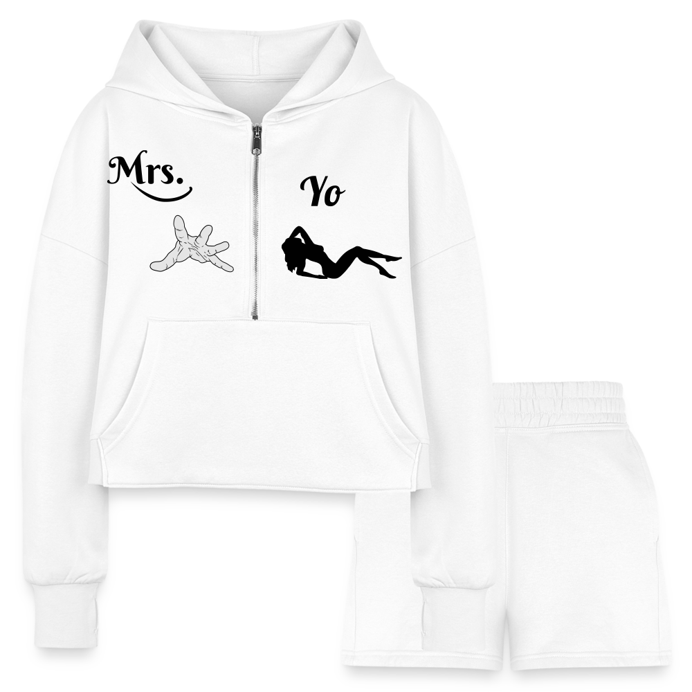 Women’s Cropped Hoodie & Jogger Short Set - white