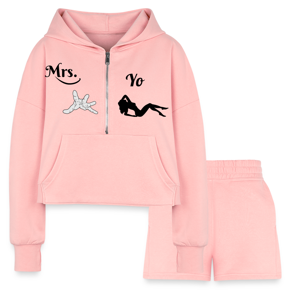 Women’s Cropped Hoodie & Jogger Short Set - light pink