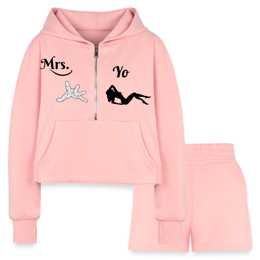 Women’s Cropped Hoodie & Jogger Short Set - light pink